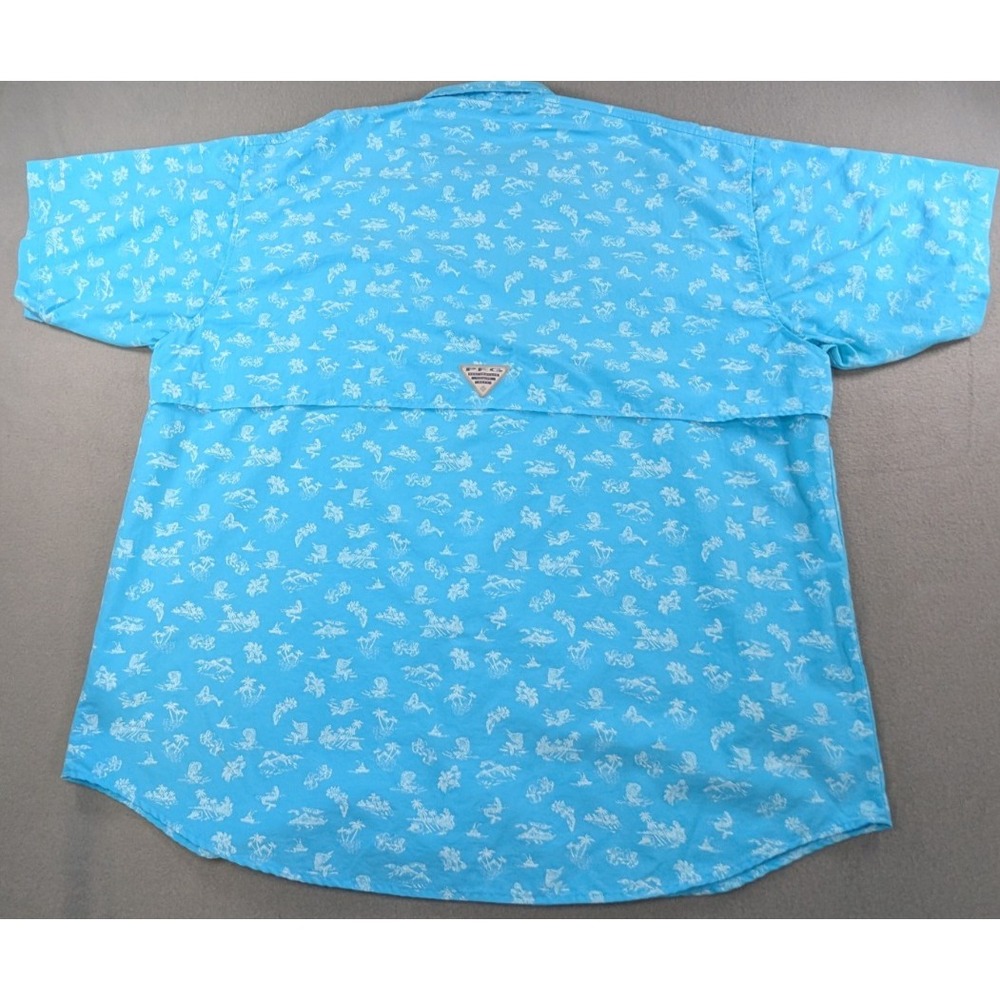 Columbia Mens PFG Super Bahama Fishing Shirt XL Blue Tropical Nautical Print - Picture 6 of 10